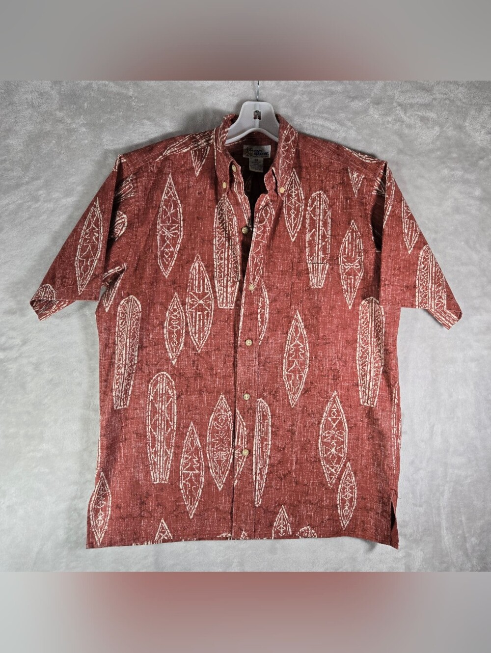 Reyn Spooner Surfboards Button Up Shirt Mens Size S Small Burnt Red Hawaiian